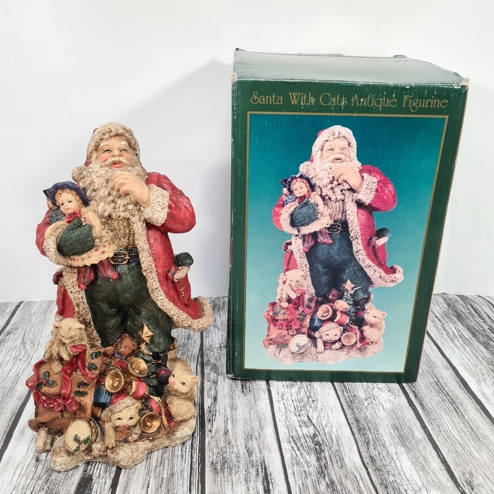 Vintage Santa With Cats Antique Figurine Kitty Cat Toys Santa Christmas Decor